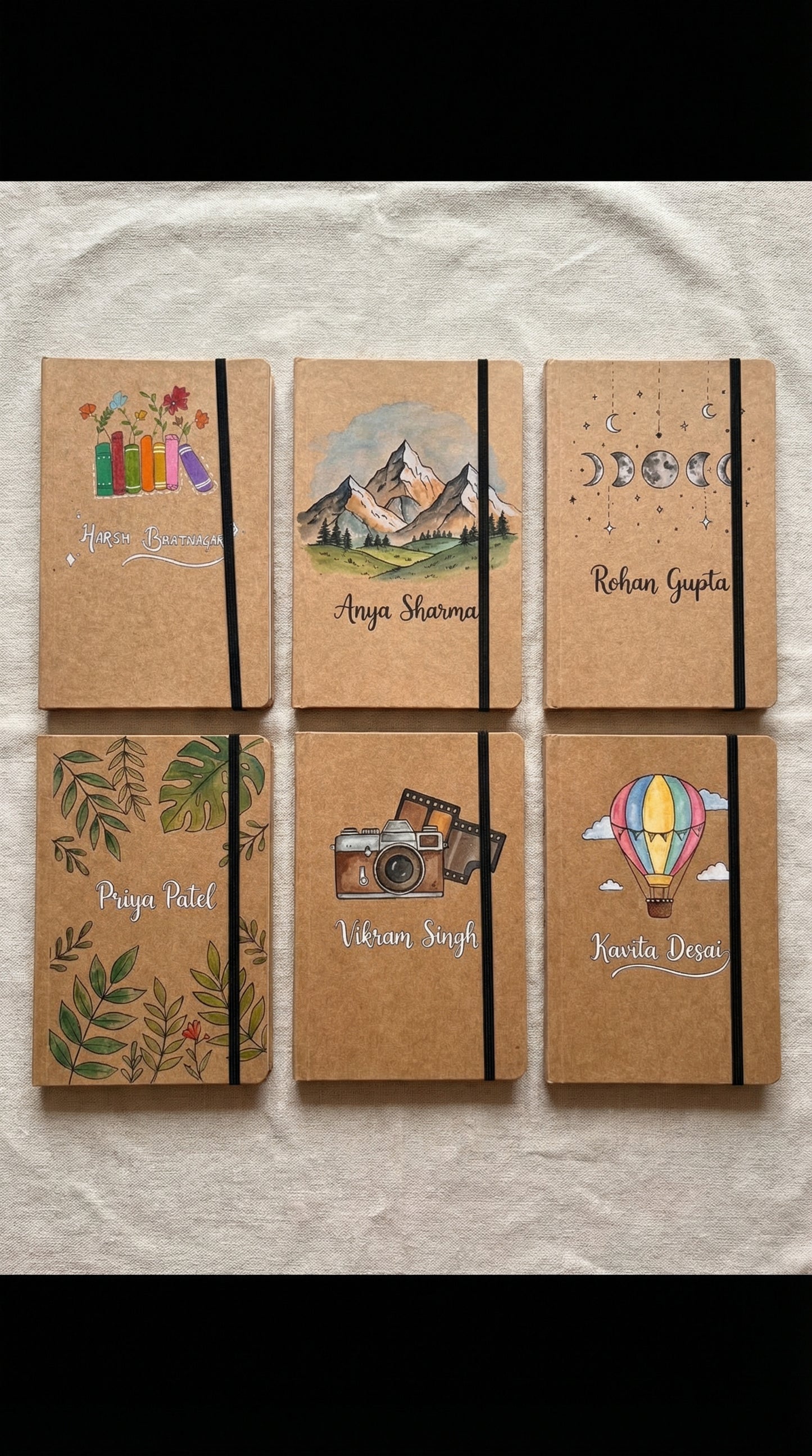 भूरे रंग के कवर वाली नोटबुक, अनुकूलन योग्य